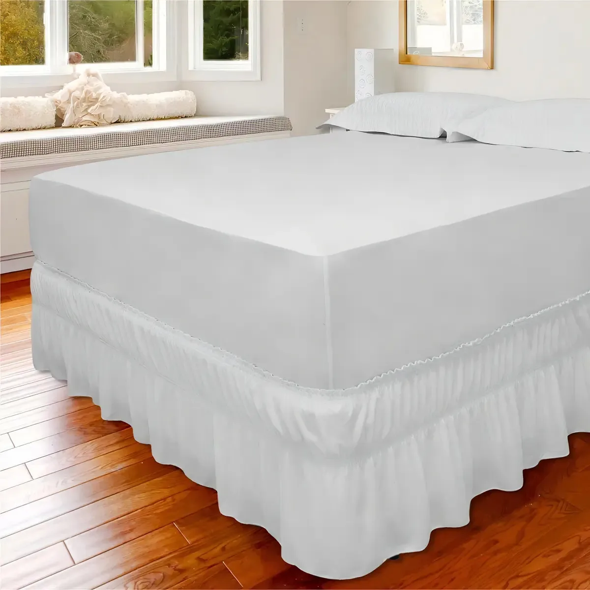 Saia Box Malha Casal Branco Com Elástico Realce Premium