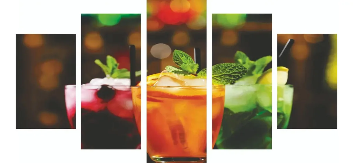 Quadro Decorativo 5 Partes Mosaico Drinks