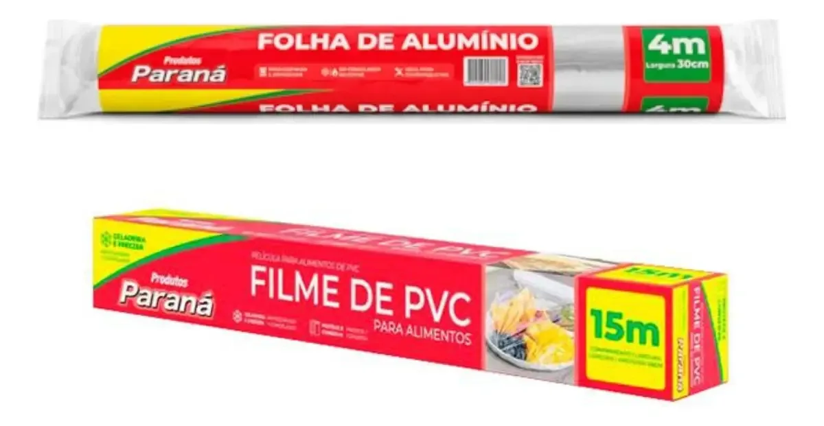 Rolo Papel Alumínio 30cm x 4.0m + Rolo Filme Pvc 0.28cm x 15m Wxz