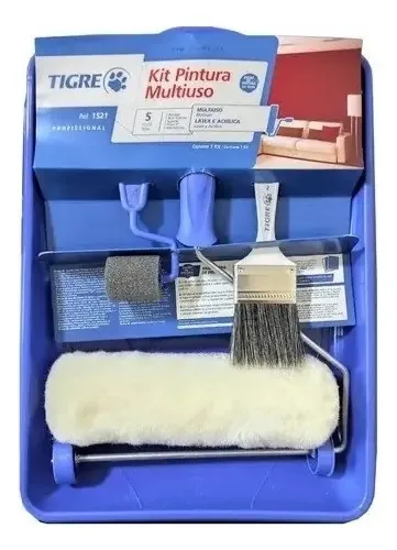 Kit Pintura Multiuso Tigre 5 Pçs Tinta Latéx Pincel E Rolos