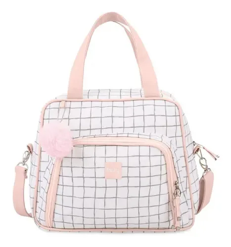 Bolsa De Maternidade Hug Média Grid Rosa