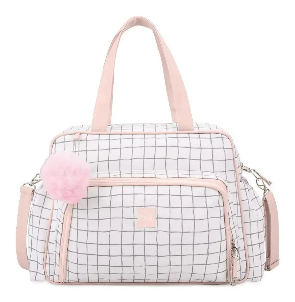 Bolsa De Maternidade Hug Grande Grid Rosa