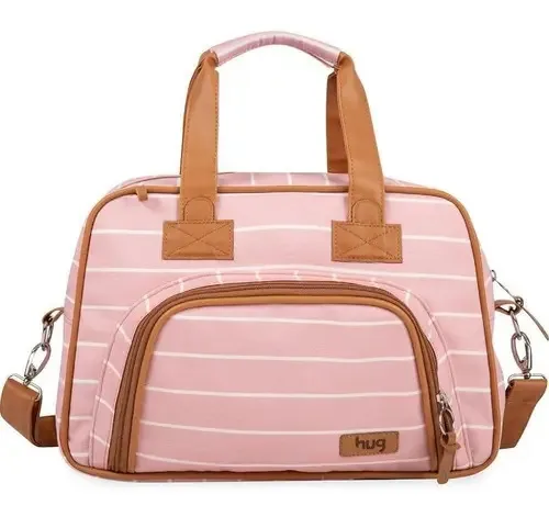 Bolsa De Maternidade Hug Média Listrada Rosa