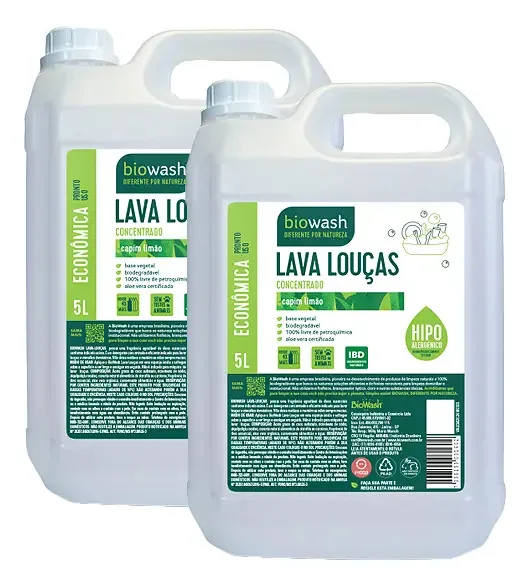 Kit 2x: Detergente Lava Louças Capim Limão Biowash 5l