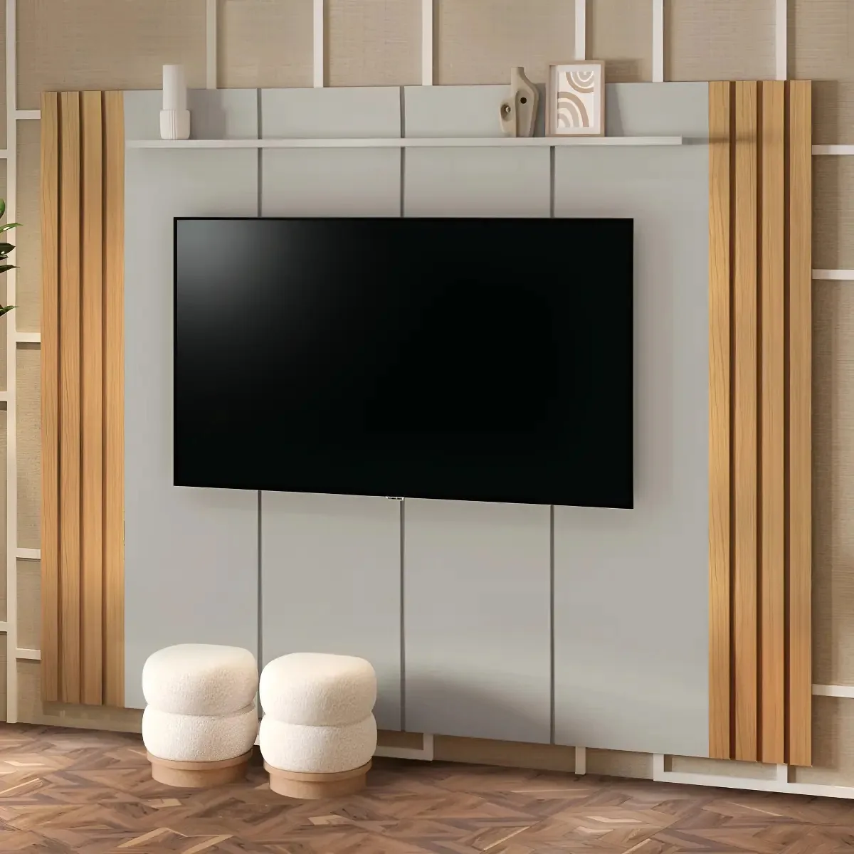 Painel Ripado Cairo EDN Móveis Para TV 75" 240cm Cor Fendi e Freijó