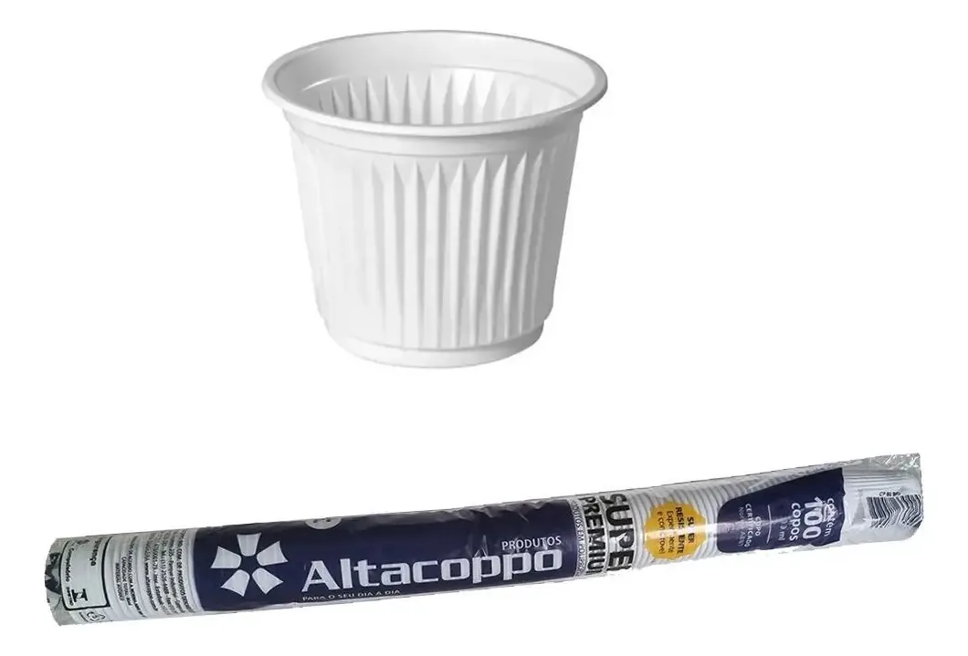 Copos Descartáveis Altacoppo 50ml 100 unid Plástico PET Branco