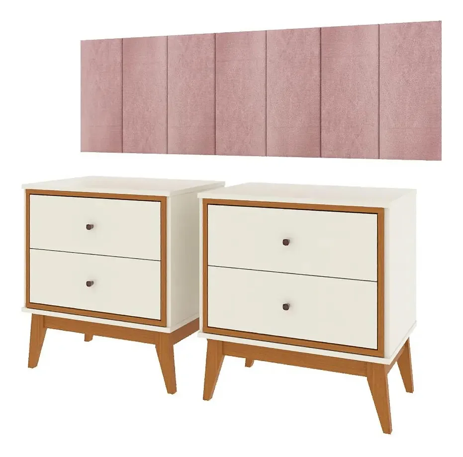 Kit Quarto Casal 2 Mesas De Cabeceira+ Cabeceira 1,40 Brilhante Rosa