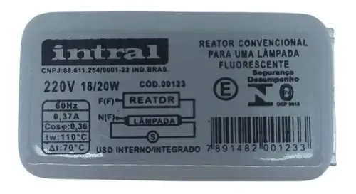 Reator Convencional Para Uma Lâmpada Fluorescente