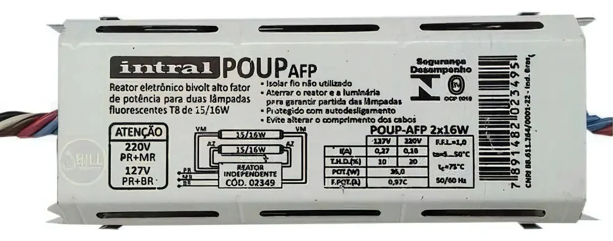 Reator Eletrônico 2 Lâmp Tubulares 2 X 16w Intral