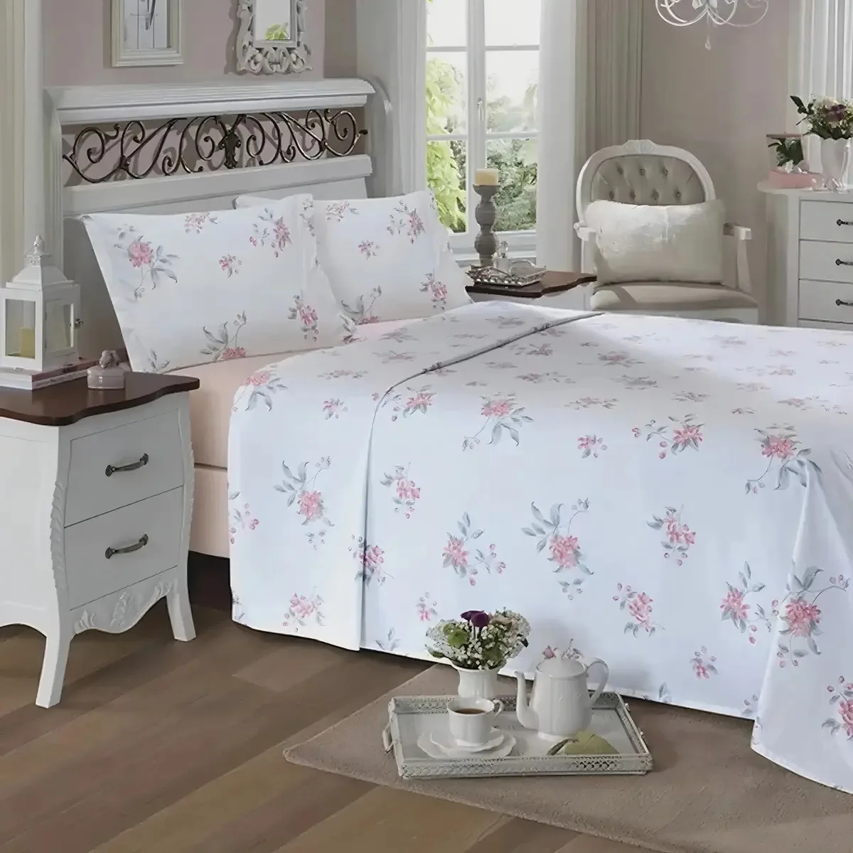 Jogo De Cama Casal Queen Priori Am 5148 Estampado C/ 4 Pcs 1 2,40x2,50m 1 1,58mx1,98mx35cm 70x50cm
