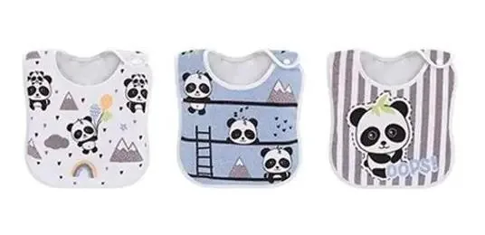 Kit 3 Babadores Panda - Azul - Colibri