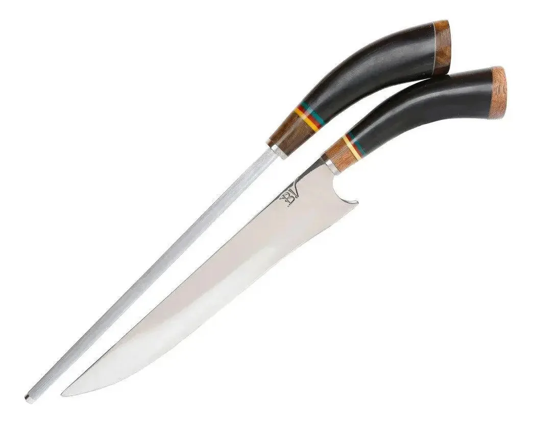 Combo Para Churrasco Chifre De Touro Com Caixa Madeira Aço