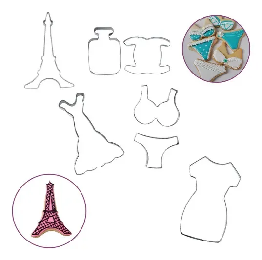 Kit 5 Cortadores Inox Chá Lingerie Vestido Paris Confeitaria