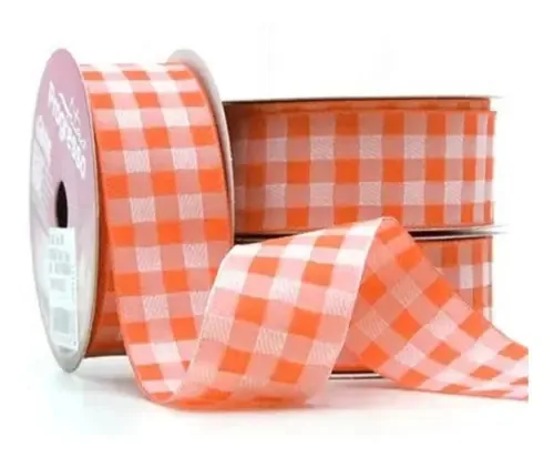 Fita Xadrez Progresso 38mm - 10 Metros P/ Laços E Presentes Cor 066 Laranja