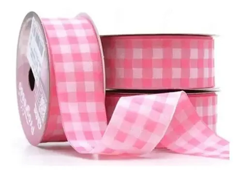 Fita Xadrez Progresso 38mm - 10 Metros P/ Laços E Presentes Cor 310 Rosa Bebe