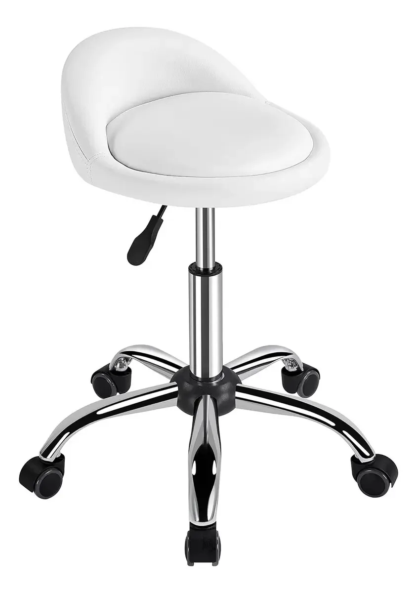 Banqueta rolante de couro sintético branco Yaheetech