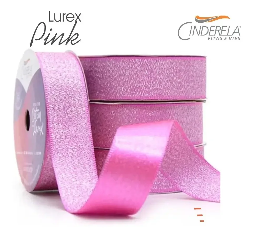 Fita de Cetim Lurex Pink para Laços e Presentes – 38mm x 10m