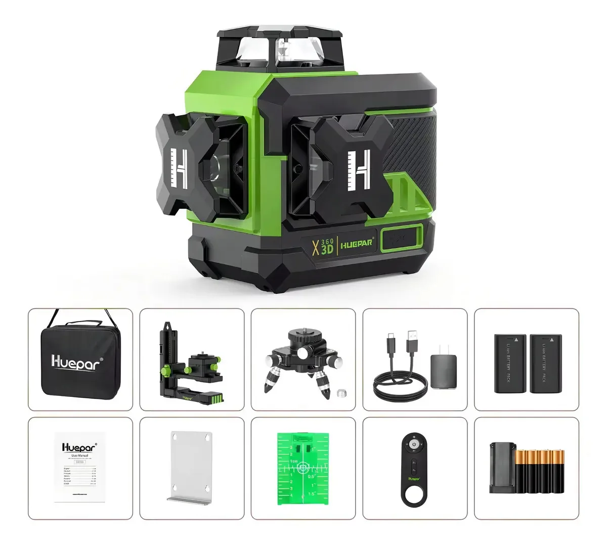 Nível a Laser Verde 360° 12 Linhas Profissional Huepar Z03CG Até 40M
