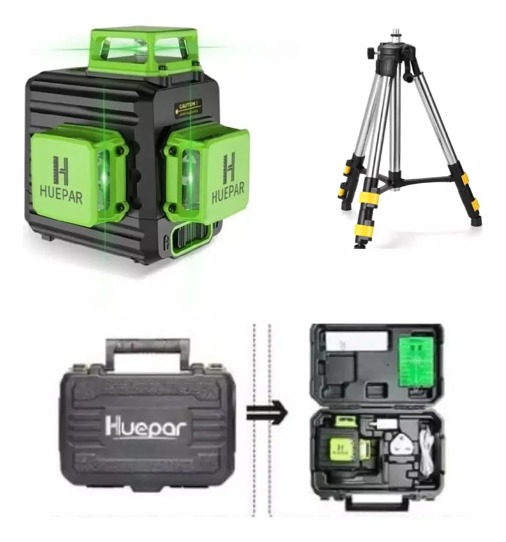 Nível A Laser 12 Linhas Verde Huepar C Maleta + Tripé 1.2m