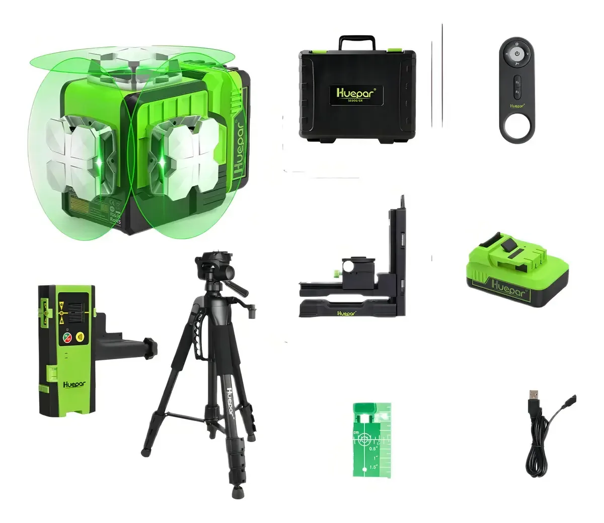 Nível a Laser Huepar 12 Linhas Verde P03CGTR Tripé Maleta Receptor 30m