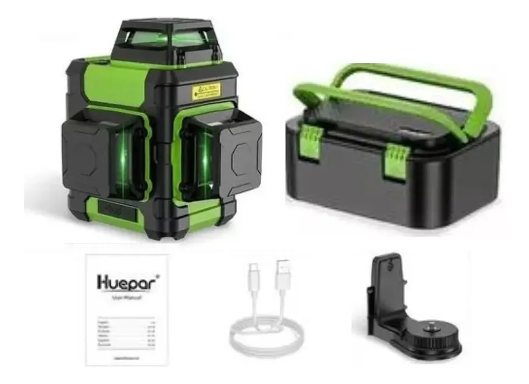 Nível a Laser Huepar Verde 12 Linhas 3x360° Bateria Interna