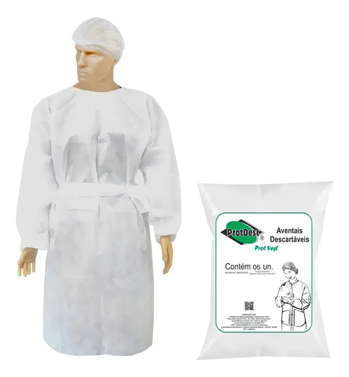 Avental Descartável Protdesc Manga Longa TNT 40g Branco 5 Unidades
