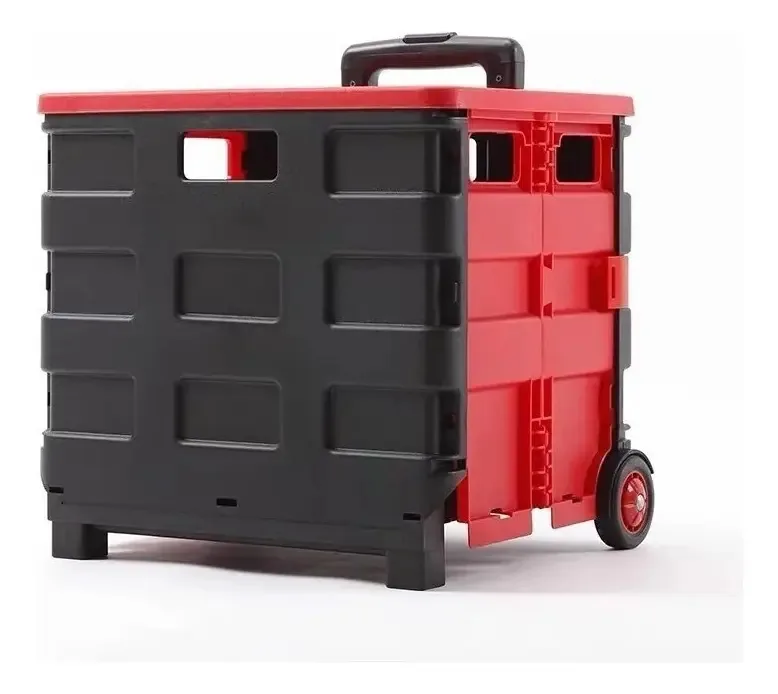 Carrinho Compras Dobravel Maleta Compras Feira Shopping 50k Cor Preto Com Vermelho
