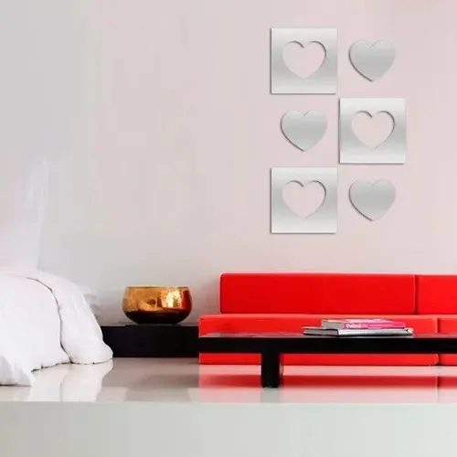 Espelhos Decorativos Em Acrílico 3 Corações Esp004 Cor da moldura Prata