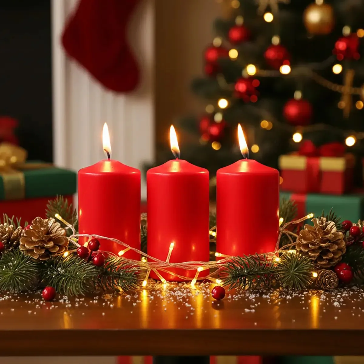 Kit 3 Velas Finas Vermelhas Sem Cheiro Decorativas Natalinas Cor Vermelho