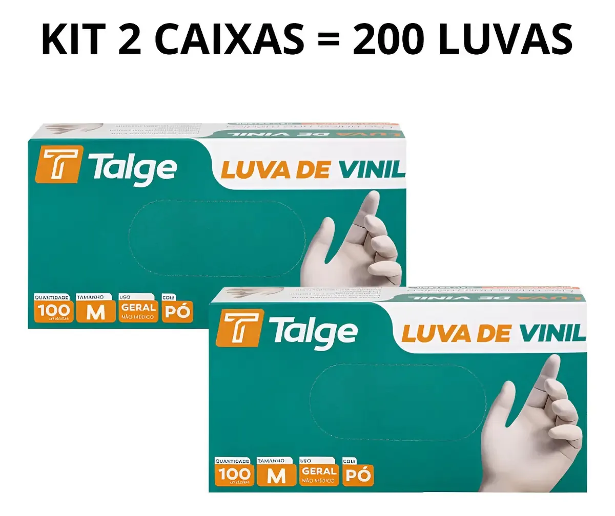 Kit 2 Caixas Luva Vinil Sem Pó E Com Pó 200 Unidades P M G Cor Transparente Tamanho G Com Pó