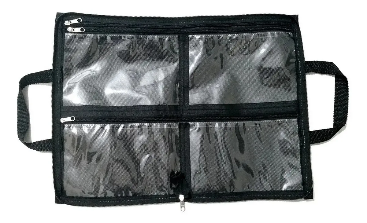 Bolsa Porta Esmaltes Preta M&M Até 60 Frascos Nylon com Compartimentos