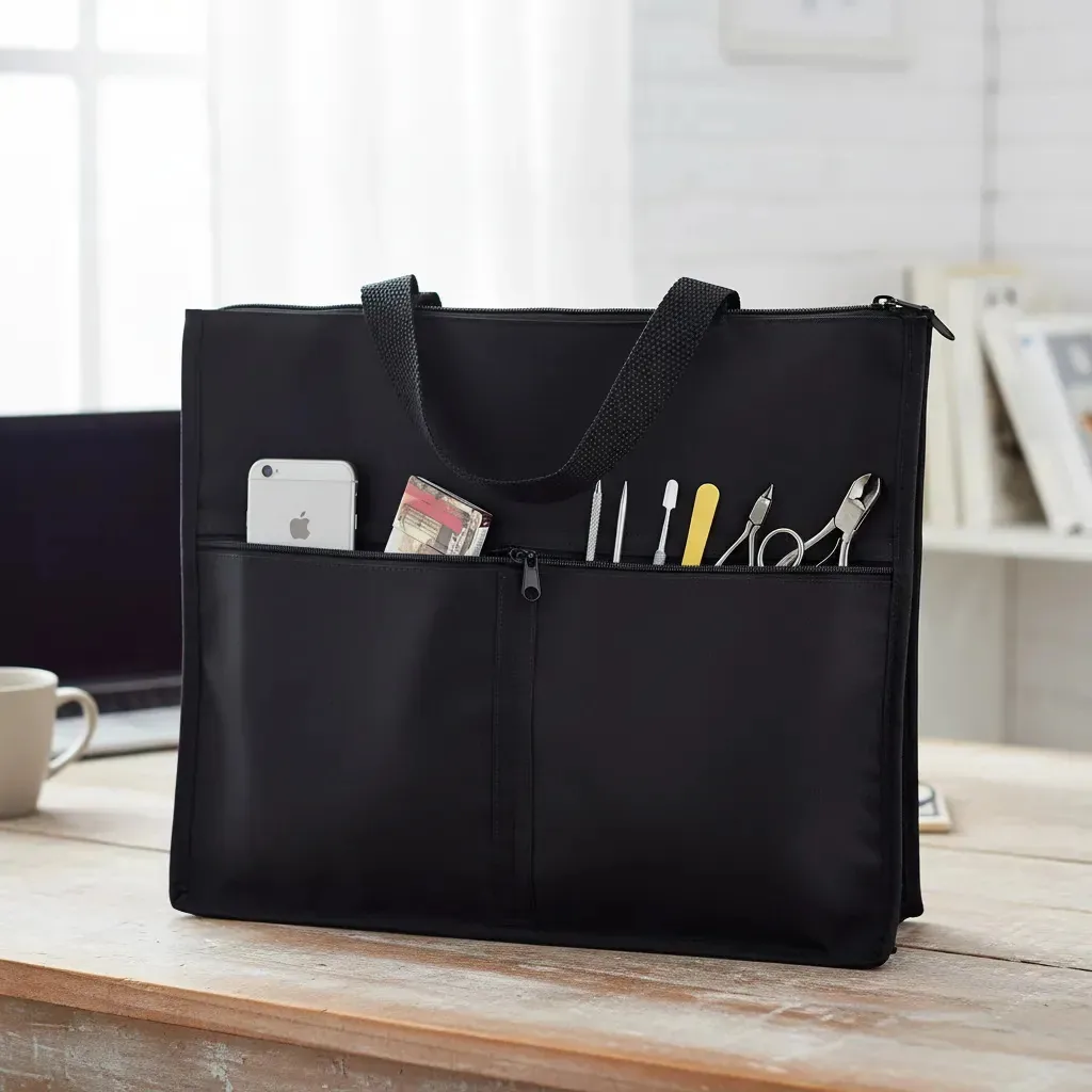 Pasta Porta Esmaltes Preta M&M Até 120 Frascos com Bolsos Externos