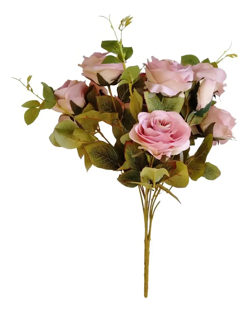 Buquê de Rosas Artificiais Rosa em Tecido para Decoração Brilliance