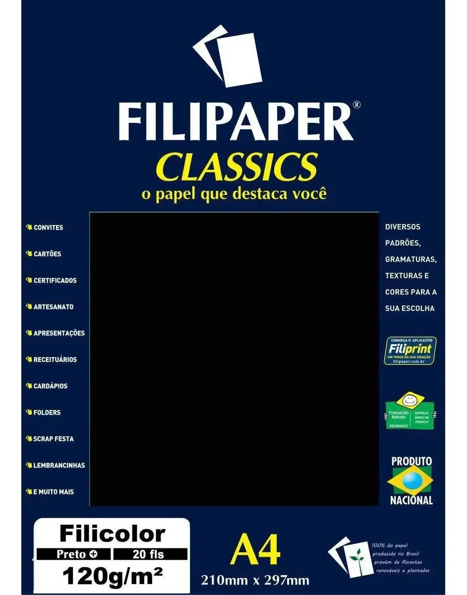 Papel A4 Color Filicolor Preto 120g