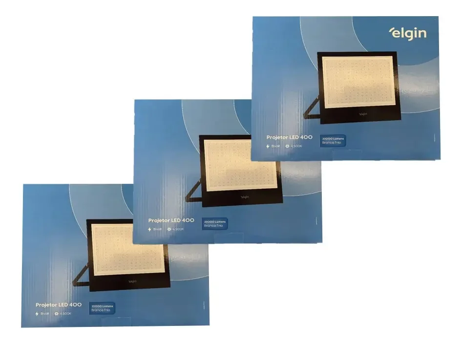 3x Refletores Elgin 400w 6500k Luz Branco Frio Bivolt Ip66