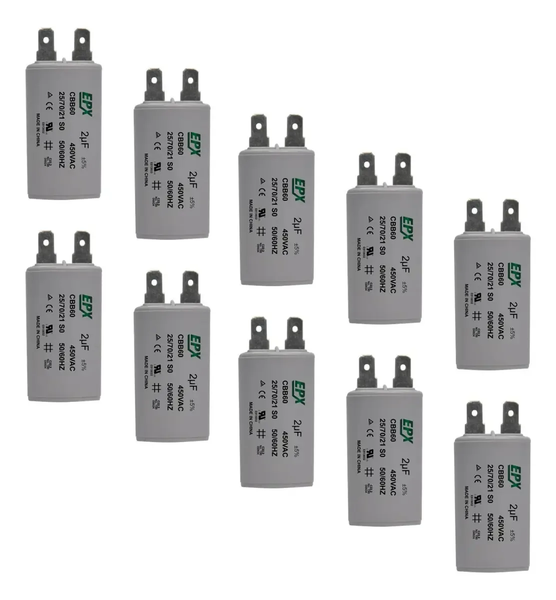 Kit 10 Capacitores Permanentes 2uf 450v Terminal Cbb60 Epx