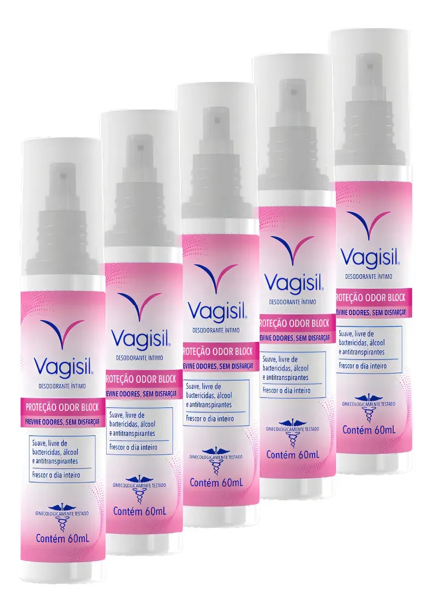 Kit 5 Perfumes Desodorantes Íntimos Vagisil Odor Block 60ml Suave