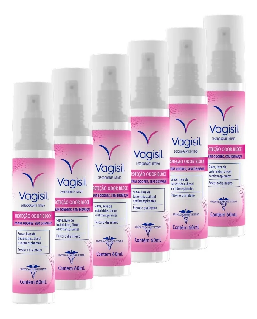 Kit 6 Desodorantes Íntimos Vagisil Proteção Odor Block 60ml Odor Block