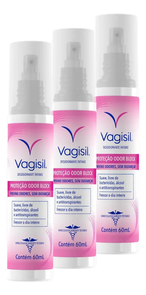 Kit 3 Desodorantes Íntimos Vagisil Odor Block 60ml Frescor Prolongado