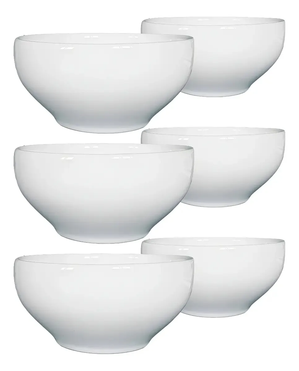 06 Tigelas Bowl Cumbuca Porcelana Branca 400ml Sopas Caldos