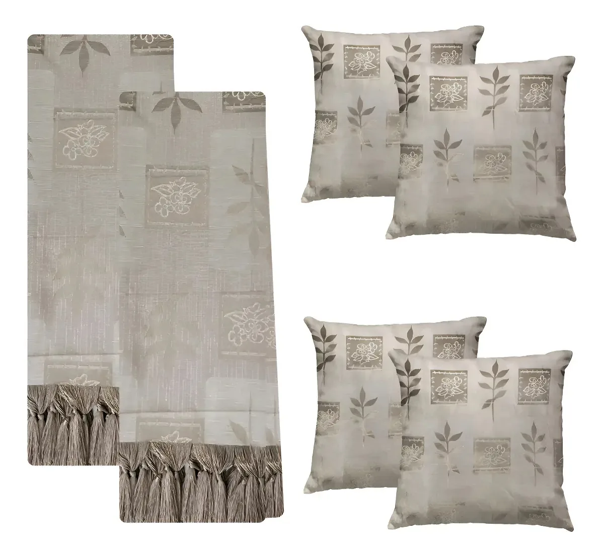 Jogo de Mantas para Sofá Retrátil com Capas - Jacquard Patchwork Cinza e Off White