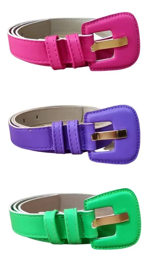 Kit 3 Cintos Feminino Neon Colorido Moda Blogueira Verão Cor Pink/roxo/verde Tamanho 110