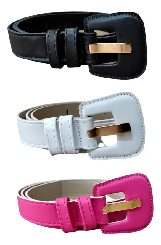 Kit 3 Cintos Feminino Neon Colorido Moda Blogueira Verão Cor Preto/branco/pink Tamanho 110