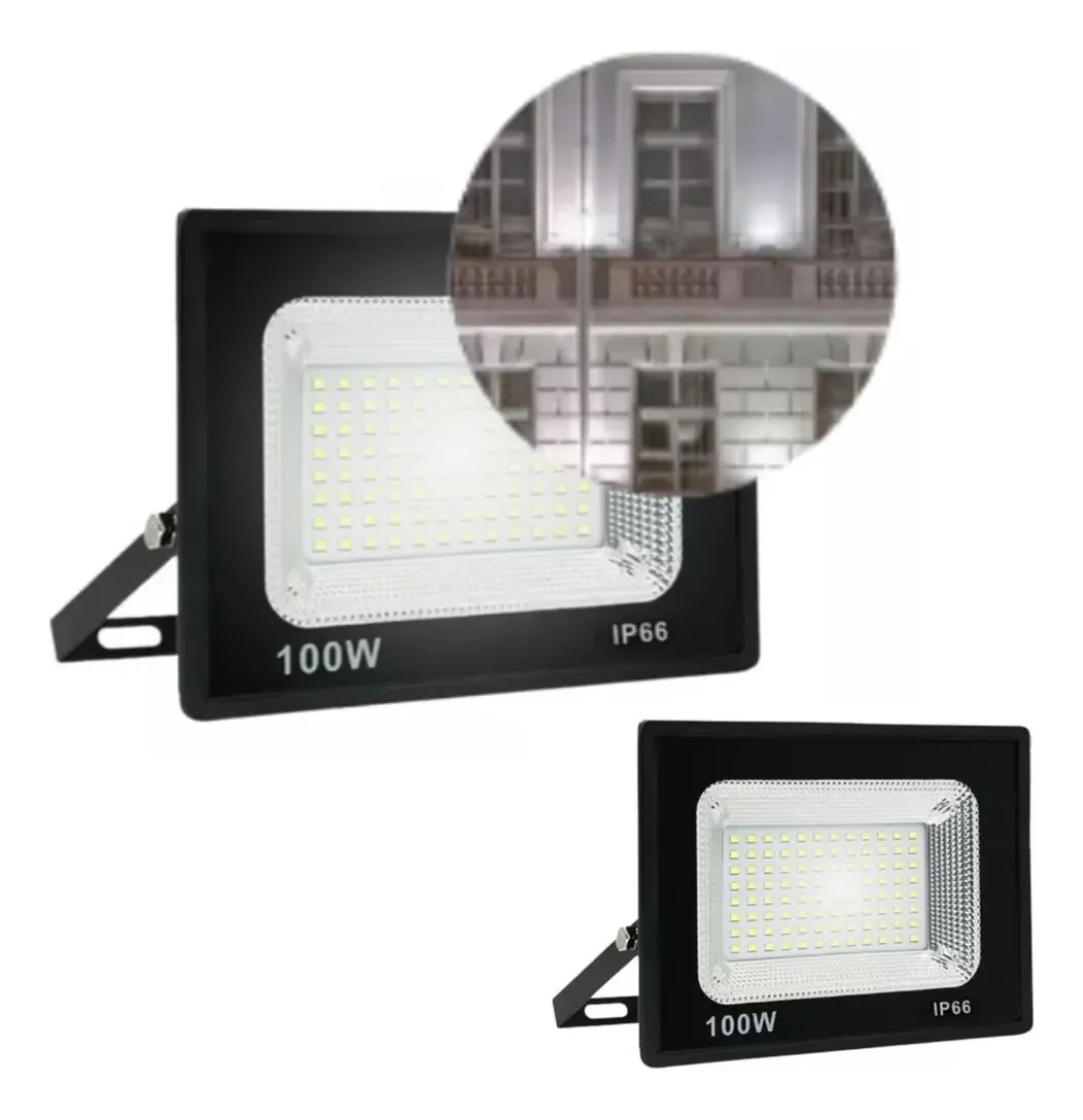 Kit 2 Refletores LED 100W Bivolt 6500K Branco Frio AAA Top