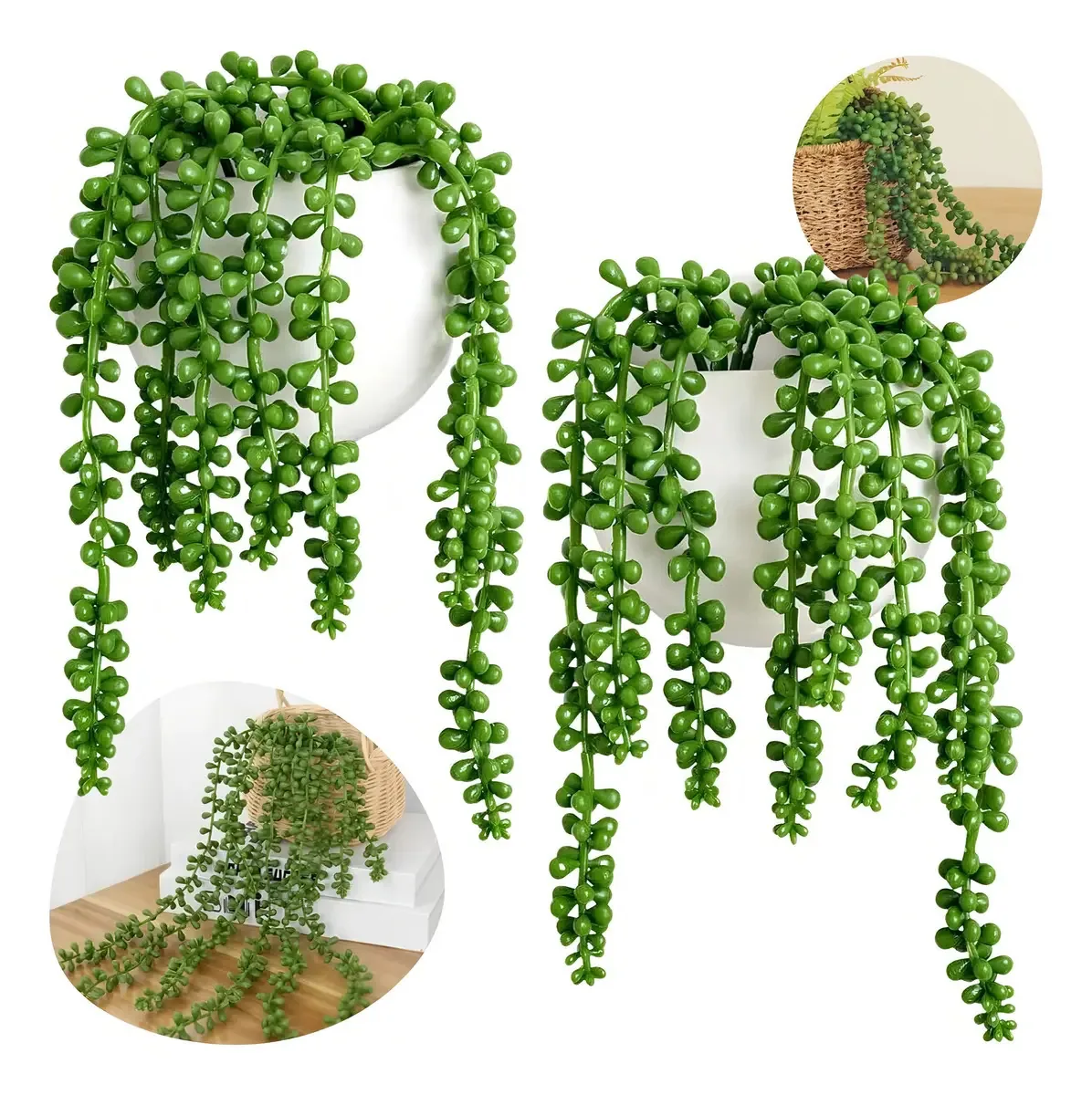 2 Pendentes De Suculentas Artificial Decoração Planta Caída Cor Verde