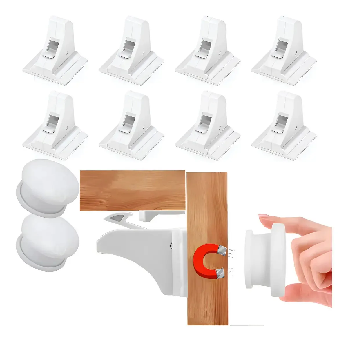 Kit 8 Trava Gaveta Magnética Armário Segurança Crianças Branco