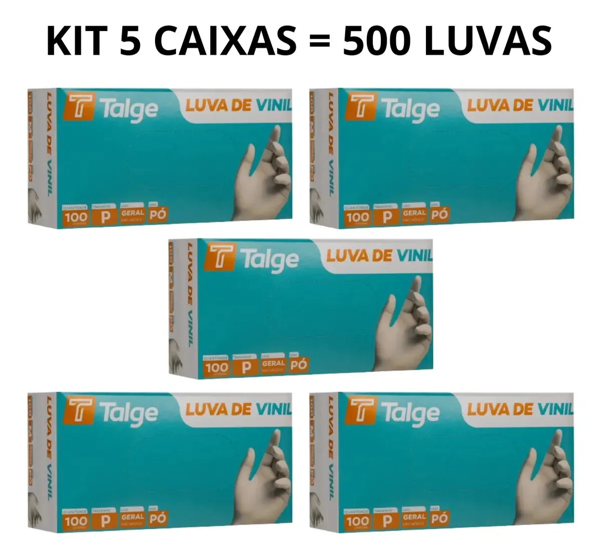 Kit 5 Caixas Luva Vinil Sem Pó E Com Pó 500 Unidades P M G Cor Transparente Tamanho P Com Pó