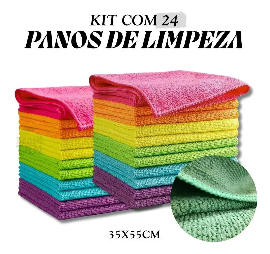 Kit 24 Panos De Microfibra Mágico 35x55cm Grande Macio