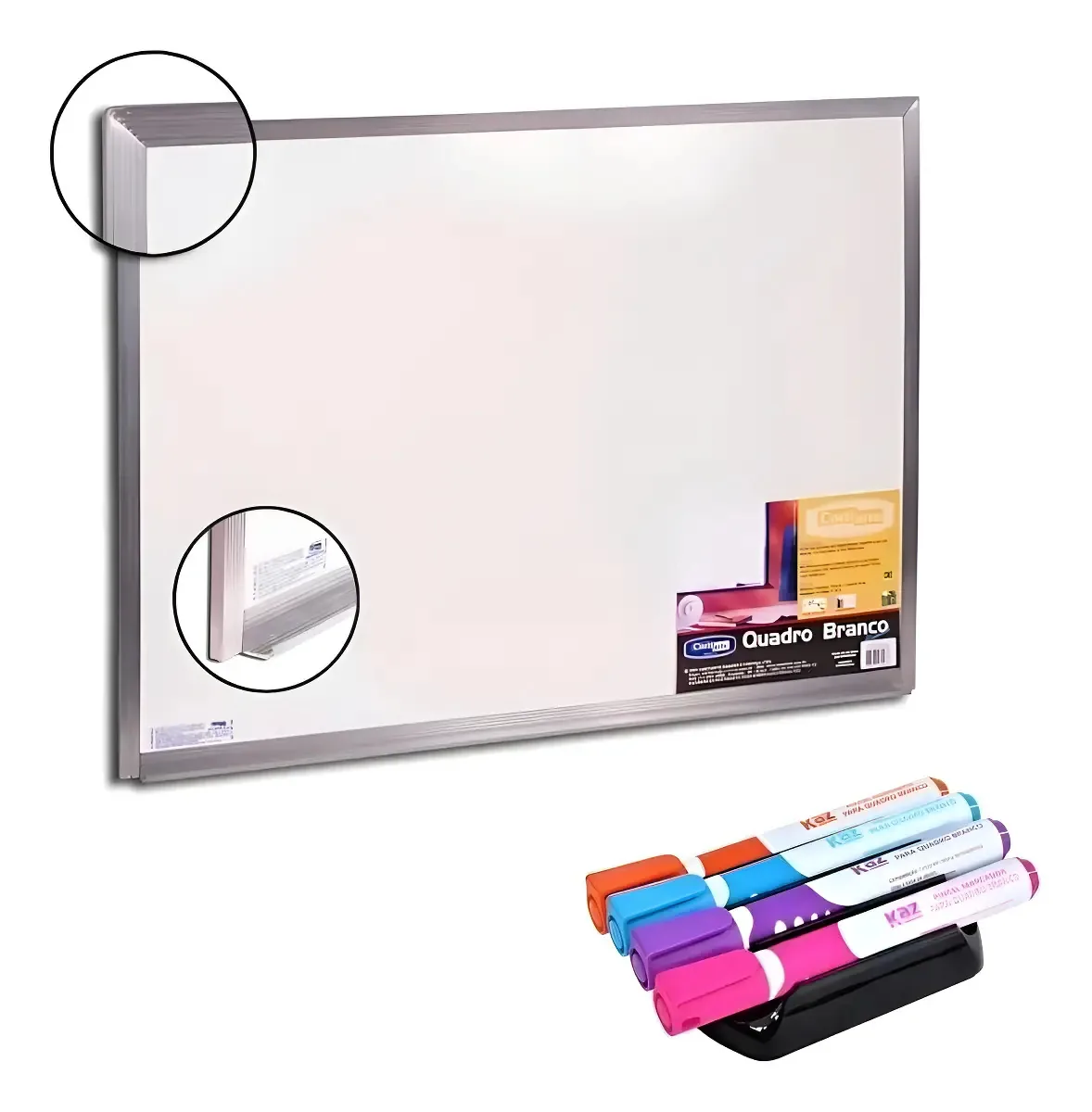 Quadro Branco 80x100 Mold Aluminio C/ 4 Canetas E Apagador