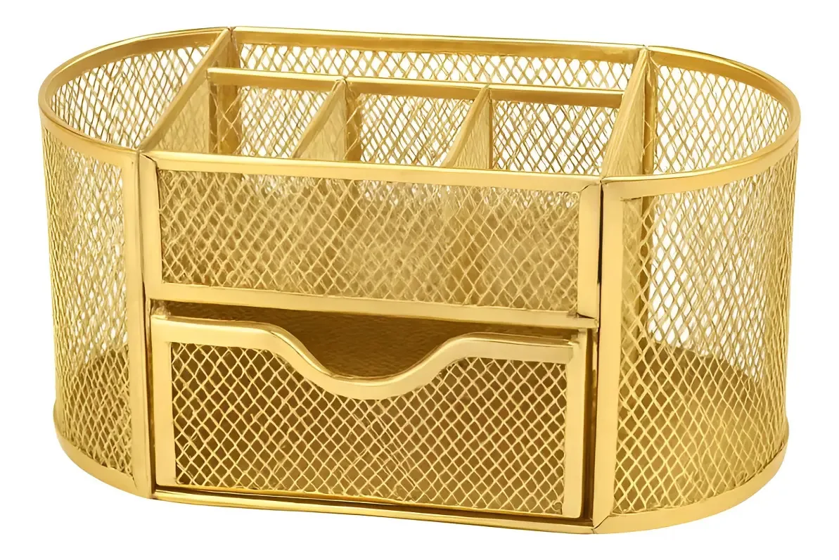 Organizador De Mesa Dourado Luxo Porta Maquiagem 21x11cm